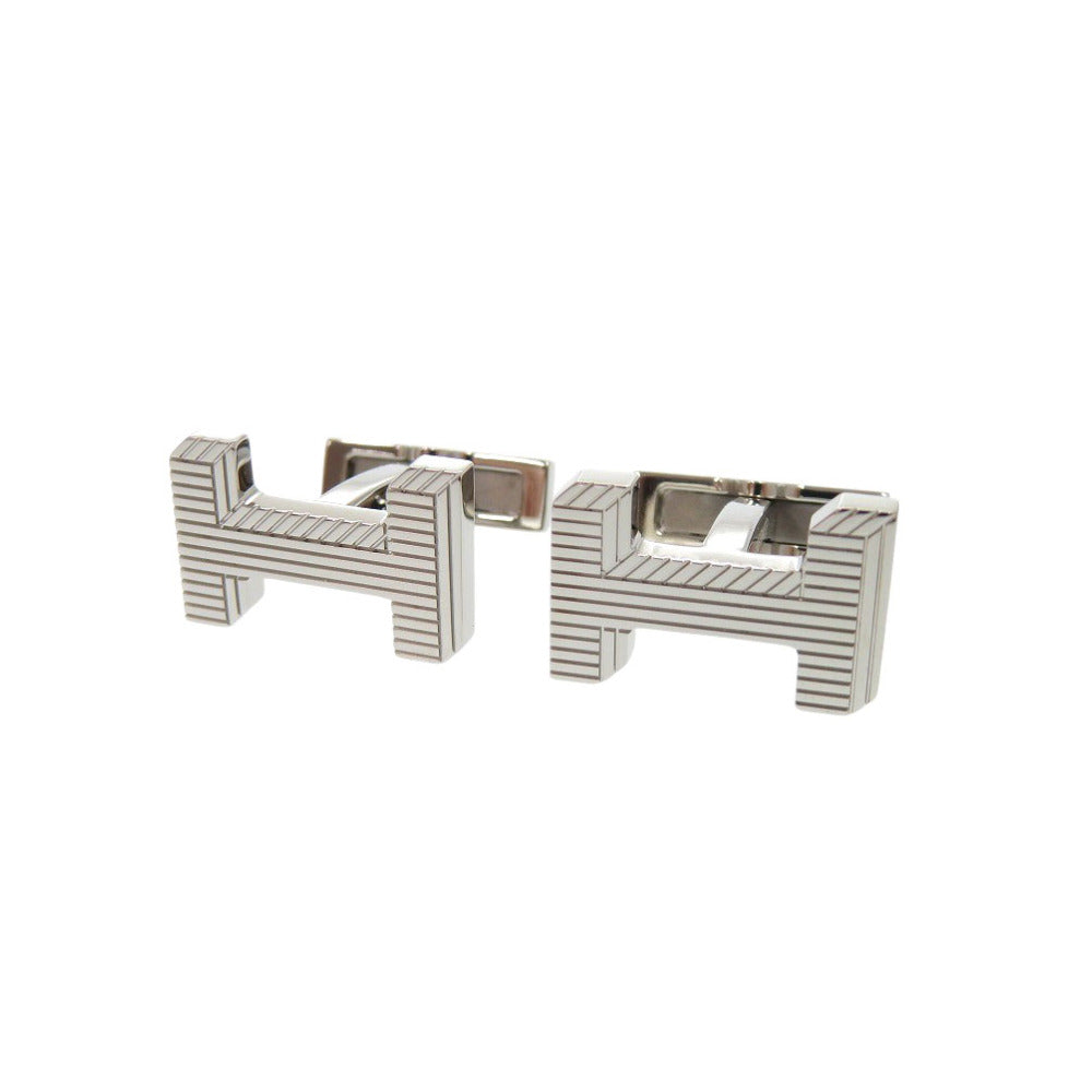 新品同様 エルメス カフリンクス H・オ・カレ H077189FP00 メタル シルバー カフス 0159【中古】HERMES