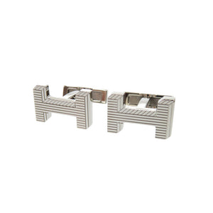 新品同様 エルメス カフリンクス H・オ・カレ H077189FP00 メタル シルバー カフス 0159【中古】HERMES