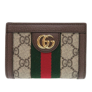 未使用 グッチ オフィディア ミディアム 813296 GG スプリーム PVCコーティングキャンバス レザー ブラウン 二つ折り財布 0191【中古】GUCCI