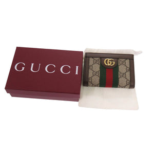 未使用 グッチ オフィディア ミディアム 813296 GG スプリーム PVCコーティングキャンバス レザー ブラウン 二つ折り財布 0191【中古】GUCCI