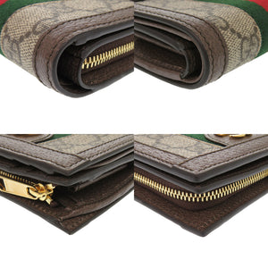 未使用 グッチ オフィディア ミディアム 813296 GG スプリーム PVCコーティングキャンバス レザー ブラウン 二つ折り財布 0191【中古】GUCCI