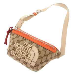 美品 グッチ × THE NORTH FACE 650299 GGキャンバス レザー ベージュ オレンジ ウエストバッグ ボディバッグ 0194【中古】GUCCI メンズ