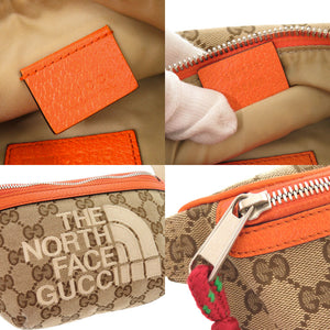 美品 グッチ × THE NORTH FACE 650299 GGキャンバス レザー ベージュ オレンジ ウエストバッグ ボディバッグ 0194【中古】GUCCI メンズ