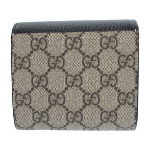 未使用 グッチ コンパクトウォレット GGマーモント 598587 GGスプリーム レザー ベージュ ブラック 黒 2つ折り財布 財布 0204【中古】GUCCI