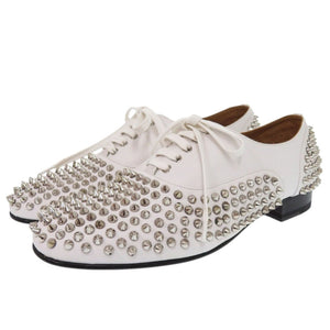 未使用 クリスチャンルブタン FREDDY FLAT CALF PLONGE スタッズ シューズ 3180950 サイズ40.5 レザー ホワイト 白 0228【中古】Christian Louboutin