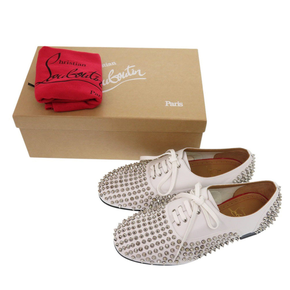 未使用 クリスチャンルブタン FREDDY FLAT CALF PLONGE スタッズ シューズ 3180950 サイズ40.5 レザー ホワイト 白 0228【中古】Christian Louboutin