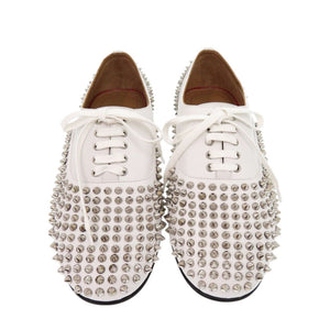 未使用 クリスチャンルブタン FREDDY FLAT CALF PLONGE スタッズ シューズ 3180950 サイズ40.5 レザー ホワイト 白 0228【中古】Christian Louboutin