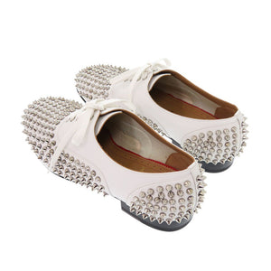 未使用 クリスチャンルブタン FREDDY FLAT CALF PLONGE スタッズ シューズ 3180950 サイズ40.5 レザー ホワイト 白 0228【中古】Christian Louboutin