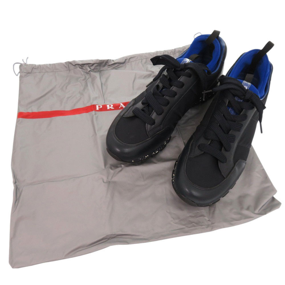 未使用品 プラダ プラダスポーツ 4E3052 サイズ6 1/2 レザー ブラック ブルー スニーカー 0229【中古】PRADA メンズ