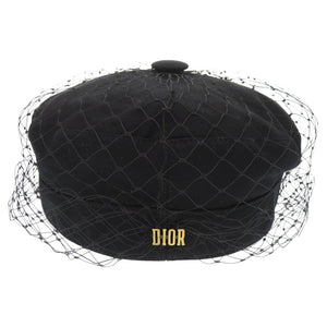 美品 クリスチャンディオール DIOR ARTY チュール付き サイズ57 86ATY920G130 コットン ブラック キャスケット 帽子 黒 0231【中古】Christian Dior