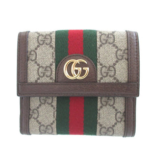 新品同様 グッチ オフディア 523173 GGスプリーム レザー ベージュ ブラウン 茶 Wホック財布 財布 0250【中古】GUCCI