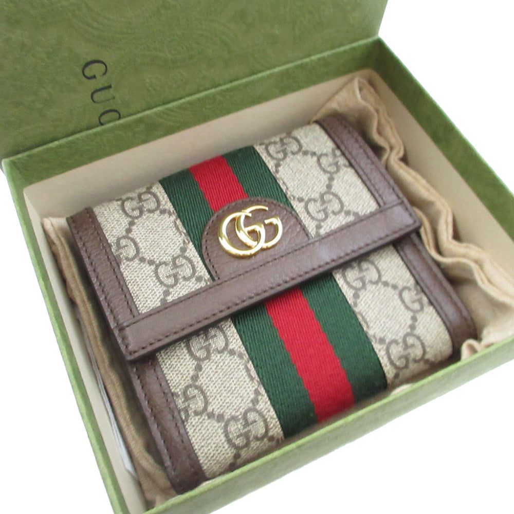 新品同様 グッチ オフディア 523173 GGスプリーム レザー ベージュ ブラウン 茶 Wホック財布 財布 0250【中古】GUCCI