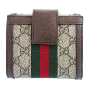 新品同様 グッチ オフディア 523173 GGスプリーム レザー ベージュ ブラウン 茶 Wホック財布 財布 0250【中古】GUCCI