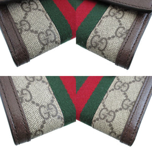 新品同様 グッチ オフディア 523173 GGスプリーム レザー ベージュ ブラウン 茶 Wホック財布 財布 0250【中古】GUCCI