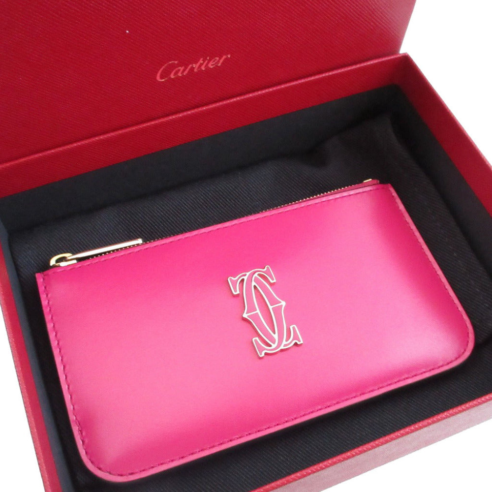 新品同様 カルティエ ドゥーブルCドゥカルティエ L3001893 レザー ピンク カードケース コインケース フラグメントケース 0256【中古】Cartier