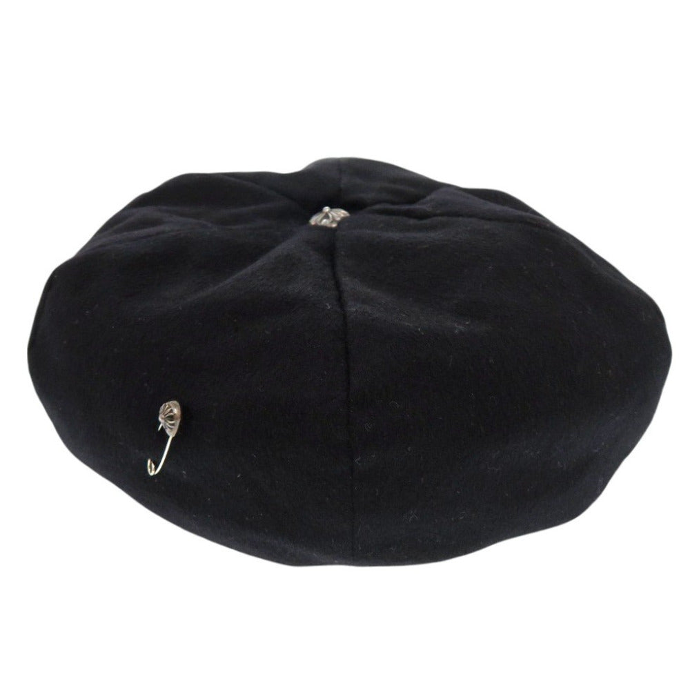 美品 クロムハーツ GINA ジーナ クロスボール セーフピン付き ベレー帽 カシミヤ シルク ブラック 黒 0263【中古】CHROME HEARTS