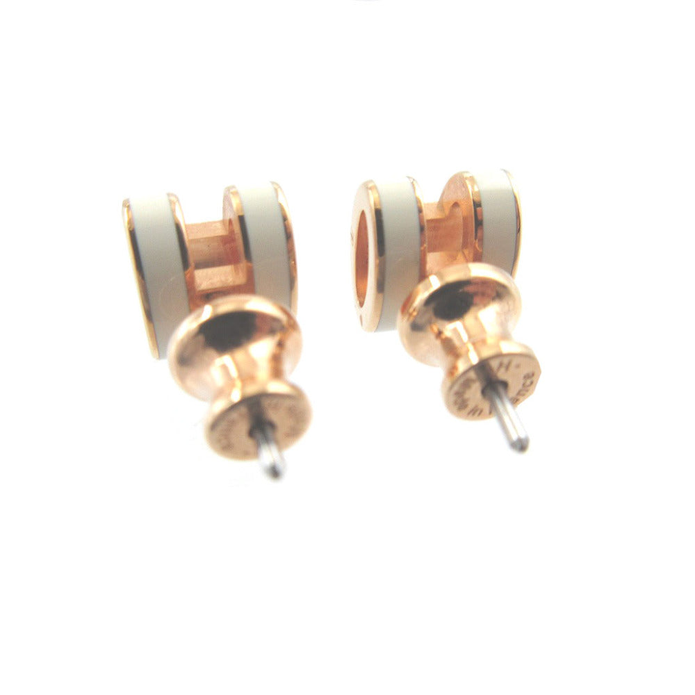 新品同様 エルメス ポップアッシュミニH メタル ホワイト 白 ローズゴールド ピアス 0277【中古】HERMES