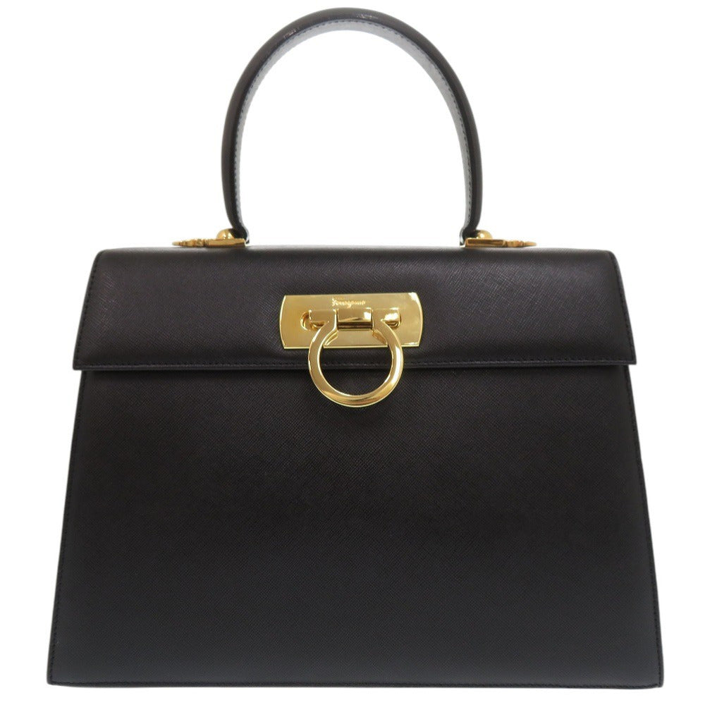 美品 サルヴァトーレフェラガモ ガンチーニ AF-21 2181 レザー ブラック ハンドバッグ 黒 0281【中古】Salvatore Ferragamo