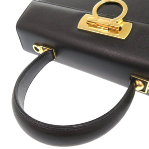 美品 サルヴァトーレフェラガモ ガンチーニ AF-21 2181 レザー ブラック ハンドバッグ 黒 0281【中古】Salvatore Ferragamo