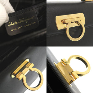 美品 サルヴァトーレフェラガモ ガンチーニ AF-21 2181 レザー ブラック ハンドバッグ 黒 0281【中古】Salvatore Ferragamo
