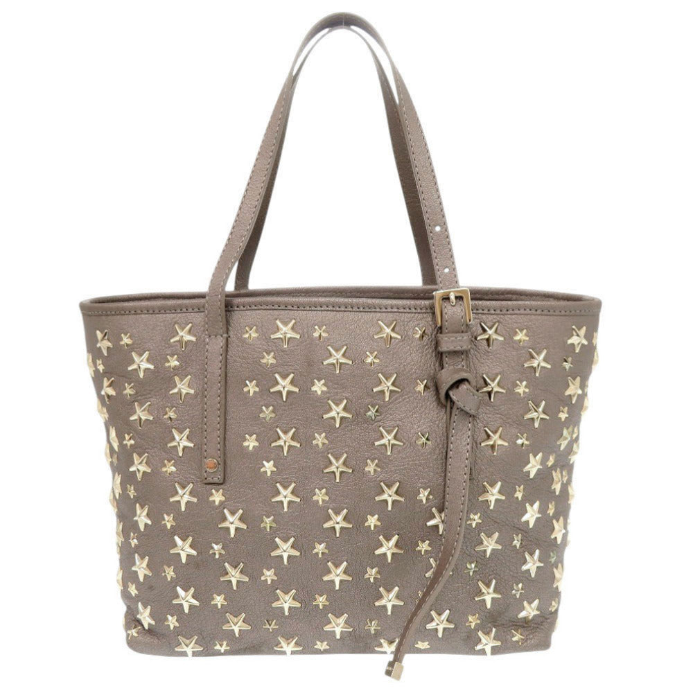 美品 ジミーチュウ SASHA サシャ スタースタッズ レザー スタッズ グレージュ系 トートバッグ ハンドバッグ 0282【中古】JIMMY CHOO