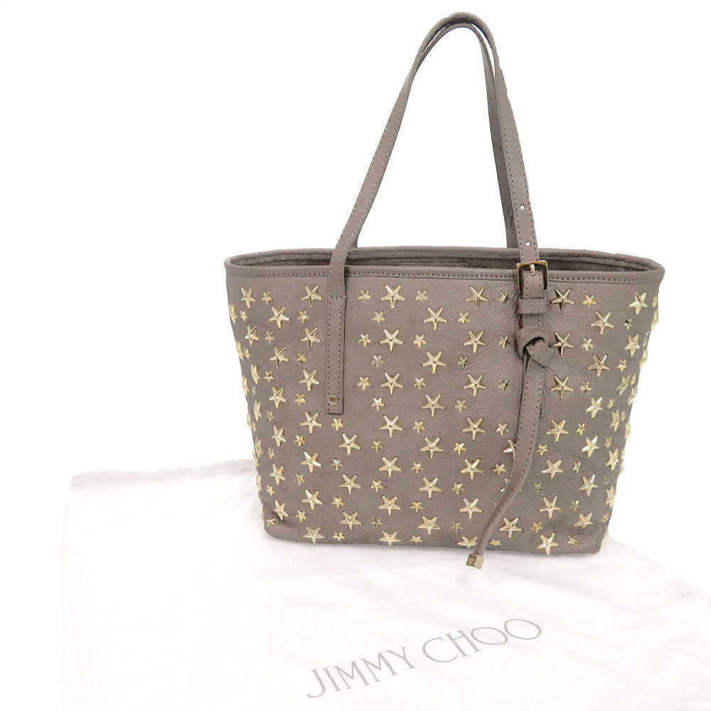 美品 ジミーチュウ SASHA サシャ スタースタッズ レザー スタッズ グレージュ系 トートバッグ ハンドバッグ 0282【中古】JIMMY CHOO