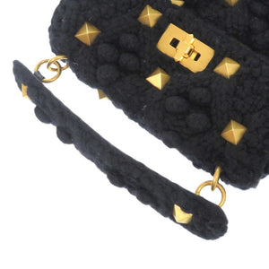 美品 ヴァレンティノガラヴァーニ ローマンスタッズ カシミヤ ブラック ゴールド金具 黒 ハンドバッグ 0289【中古】Valentino Garavani