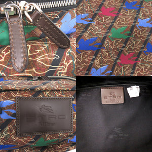 美品 エトロ ペガサス柄 2WAY ショルダーバッグ ナイロン レザー ブラウン 0294【中古】ETRO