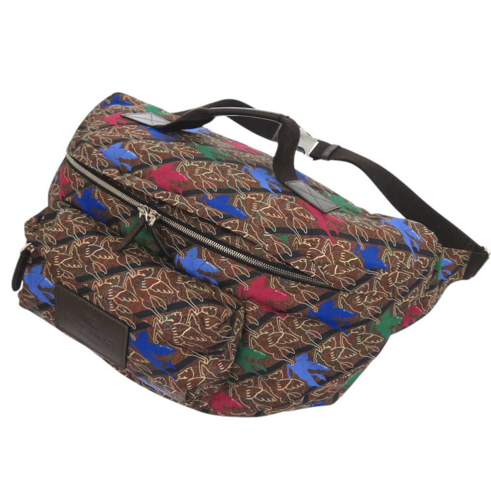 美品 エトロ ペガサス柄 2WAY ショルダーバッグ ナイロン レザー ブラウン 0294【中古】ETRO