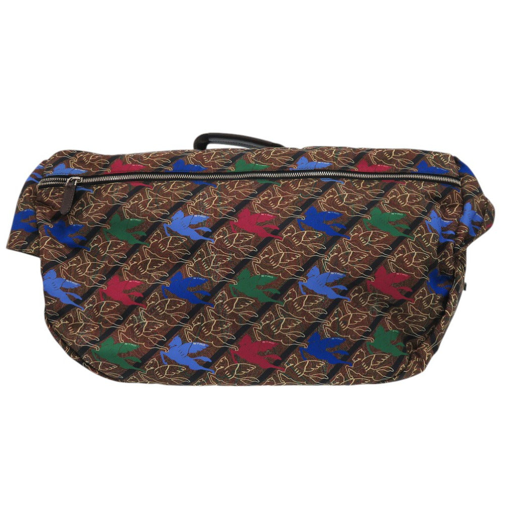 美品 エトロ ペガサス柄 2WAY ショルダーバッグ ナイロン レザー ブラウン 0294【中古】ETRO
