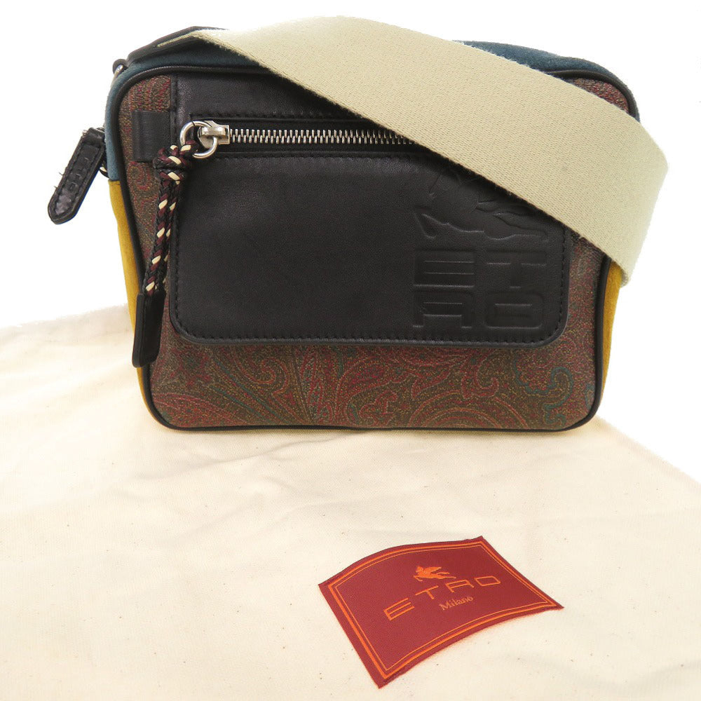 美品 エトロ ペイズリー柄 レザー PVC マルチカラー ショルダーバッグ 0295【中古】ETRO メンズ