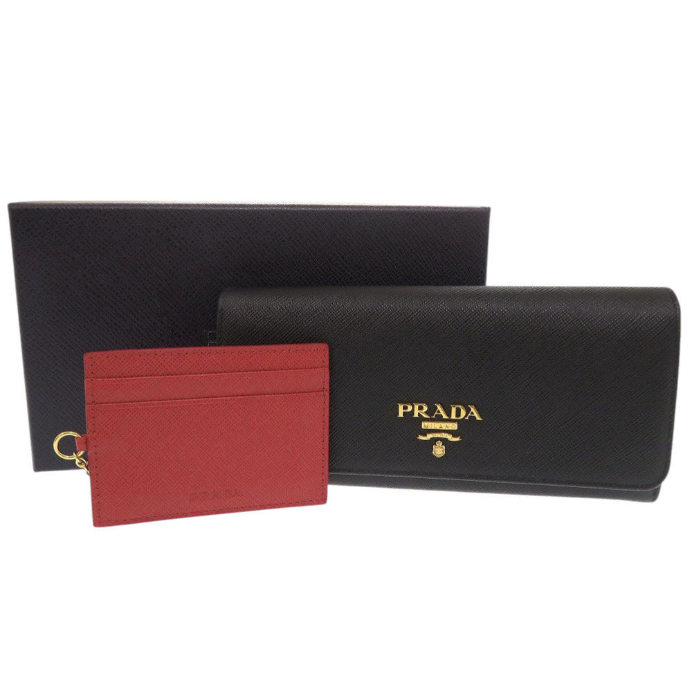 美品 プラダ サフィアーノ レザー ブラック 長財布 二つ折り長財布 黒 0301【中古】PRADA