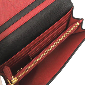美品 プラダ サフィアーノ レザー ブラック 長財布 二つ折り長財布 黒 0301【中古】PRADA