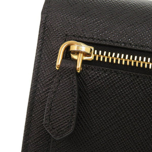 美品 プラダ サフィアーノ レザー ブラック 長財布 二つ折り長財布 黒 0301【中古】PRADA
