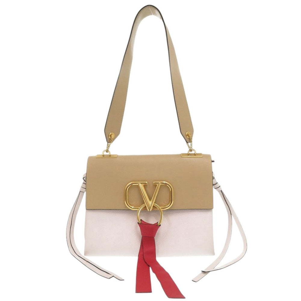 ヴァレンティノ・ガラヴァーニ Vスリング レザー ベージュ ショルダーバッグ ホワイト 0308【中古】Valentino Garavani
