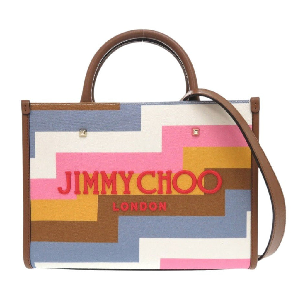 新品同様 ジミーチュウ アベニュー S レザー キャンバス ブラウン トートバッグ マルチカラー 0310【中古】JIMMY CHOO