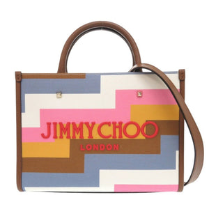 新品同様 ジミーチュウ アベニュー S レザー キャンバス ブラウン トートバッグ マルチカラー 0310【中古】JIMMY CHOO