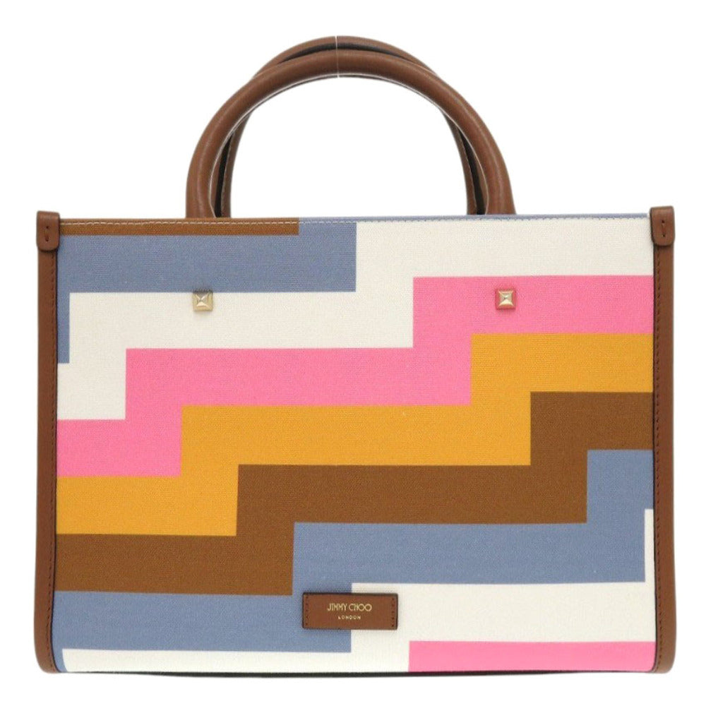 新品同様 ジミーチュウ アベニュー S レザー キャンバス ブラウン トートバッグ マルチカラー 0310【中古】JIMMY CHOO