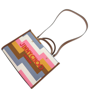 新品同様 ジミーチュウ アベニュー S レザー キャンバス ブラウン トートバッグ マルチカラー 0310【中古】JIMMY CHOO