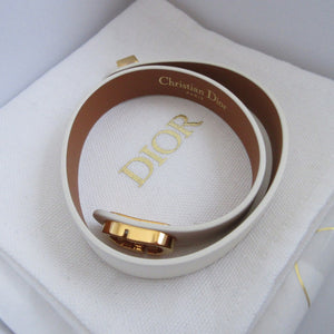 新品同様 クリスチャンディオール 30モンテーニュ B1760 Mサイズ レザー アイボリー 白 2連 ダブル ブレスレット 0318【中古】Christian Dior