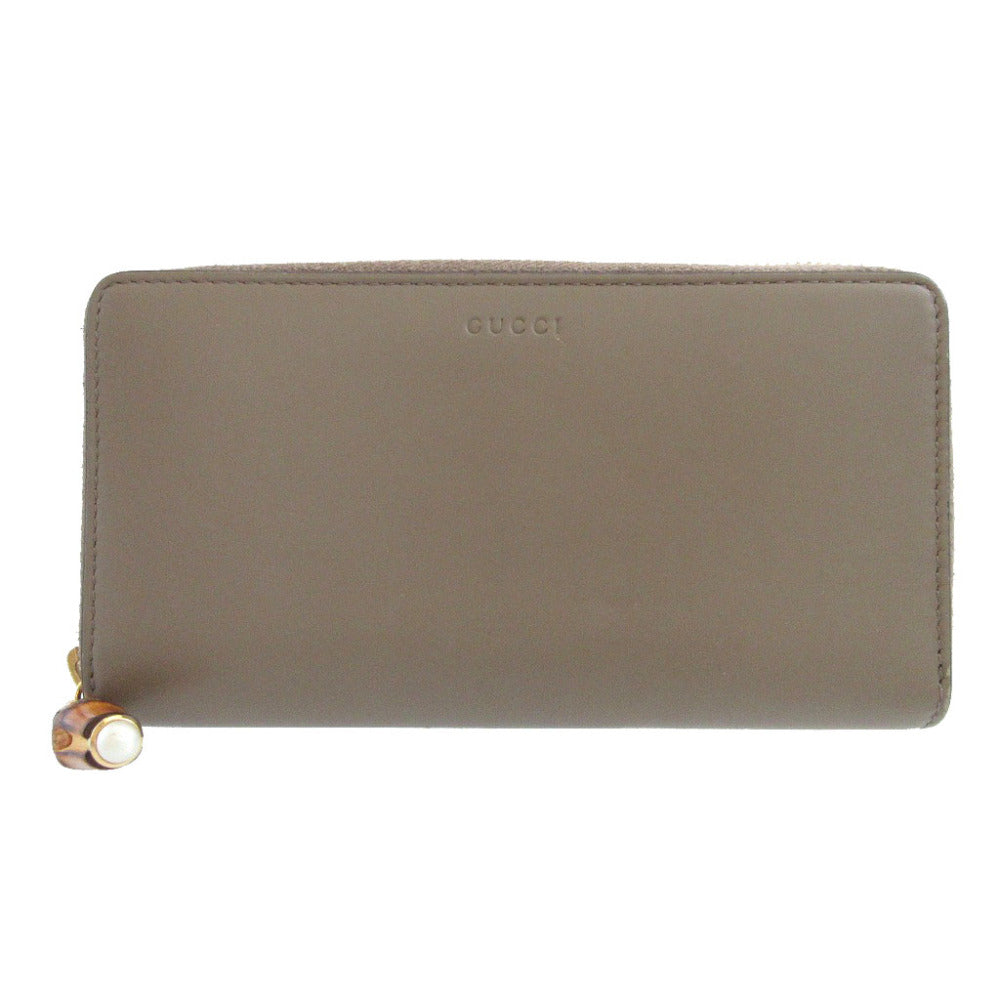 美品 グッチ バンブー 453158 レザー ベージュ ラウンドファスナー長財布 財布 0319【中古】GUCCI