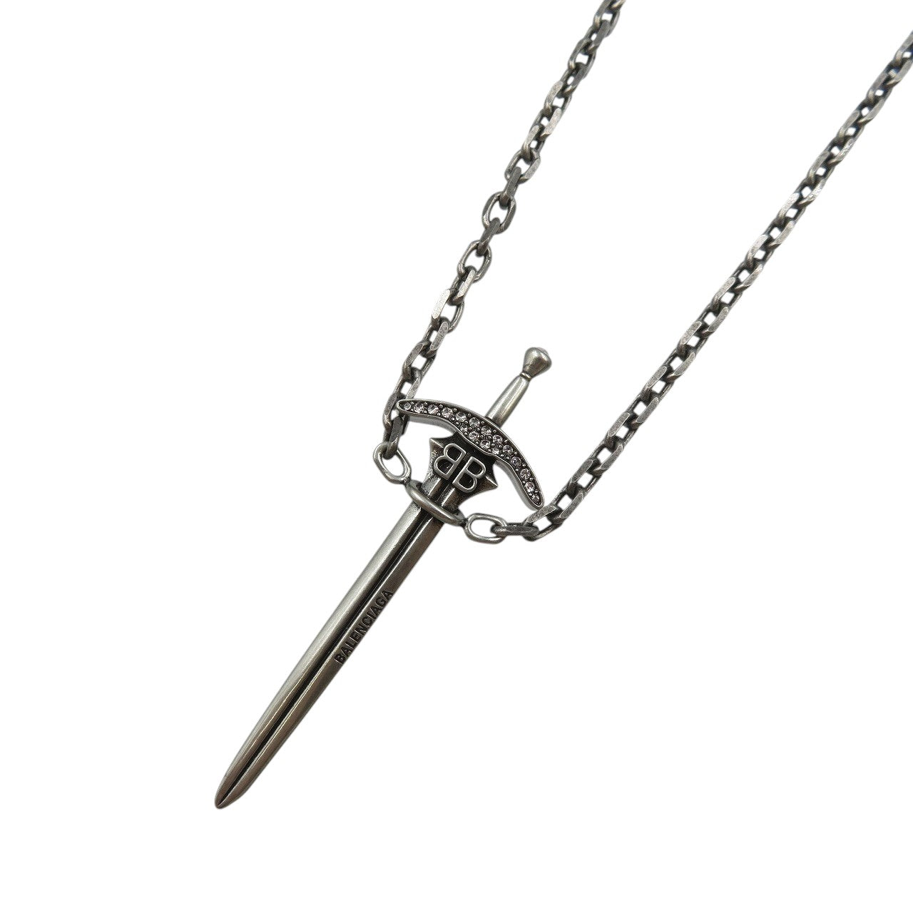 新品同様 バレンシアガ GOTH SWORD 剣型 メタル ラインストーン シルバー ネックレス 0329-2【中古】BALENCIAGA