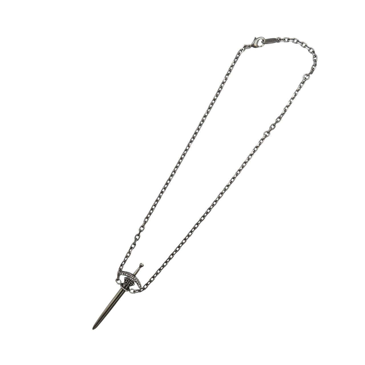 新品同様 バレンシアガ GOTH SWORD 剣型 メタル ラインストーン シルバー ネックレス 0329-2【中古】BALENCIAGA