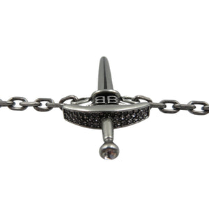 新品同様 バレンシアガ GOTH SWORD 剣型 メタル ラインストーン シルバー ネックレス 0329-2【中古】BALENCIAGA