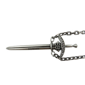新品同様 バレンシアガ GOTH SWORD 剣型 メタル ラインストーン シルバー ネックレス 0329-2【中古】BALENCIAGA