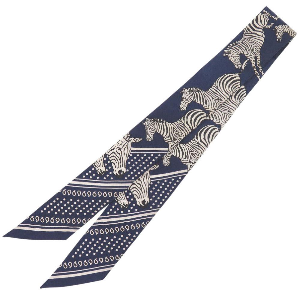 美品 エルメス ツイリー LES ZEBRES シルク ネイビー スカーフ 0331-1【中古】HERMES