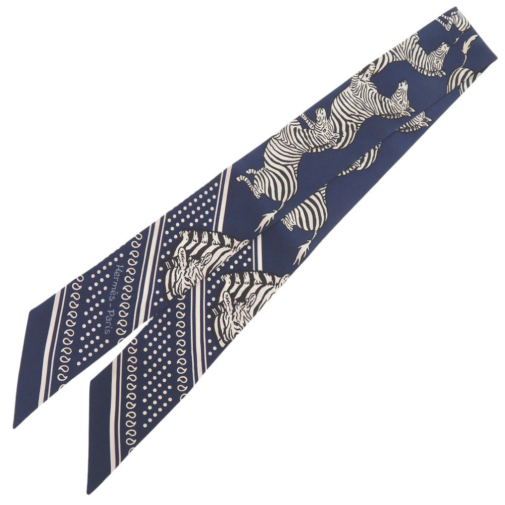 美品 エルメス ツイリー LES ZEBRES シルク ネイビー スカーフ 0331-2【中古】HERMES