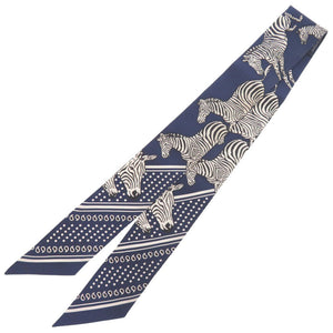 美品 エルメス ツイリー LES ZEBRES シルク ネイビー スカーフ 0331-2【中古】HERMES