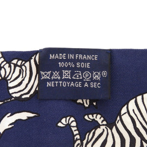 美品 エルメス ツイリー LES ZEBRES シルク ネイビー スカーフ 0331-2【中古】HERMES