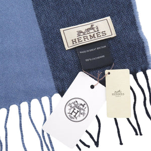 未使用品 エルメス Hサマーブロック カシミヤ ブルー マフラー 青 0332【中古】HERMES